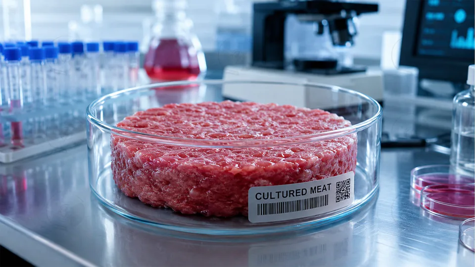 Carne coltivata in provetta a forma di hamburger