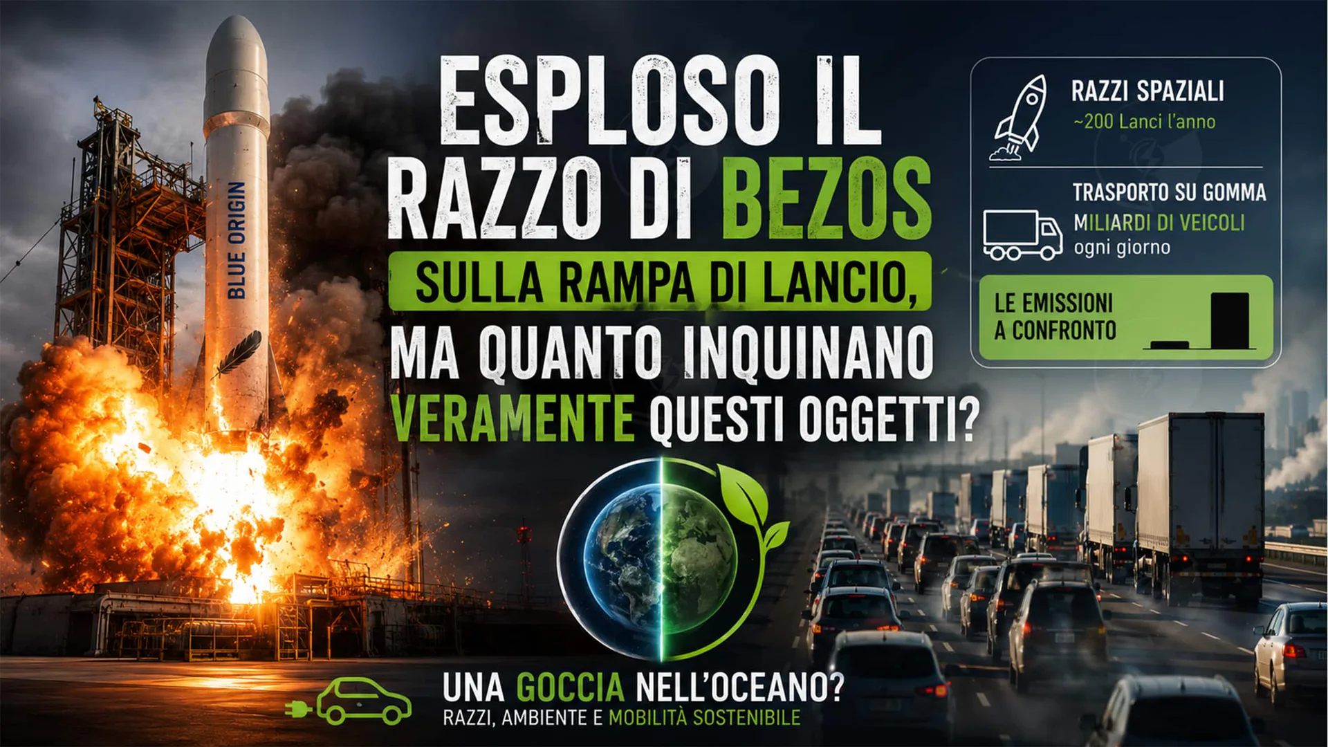 Esploso il razzo di Bezos sulla rampa di lancio, ma quanto inquinano veramente questi oggetti?