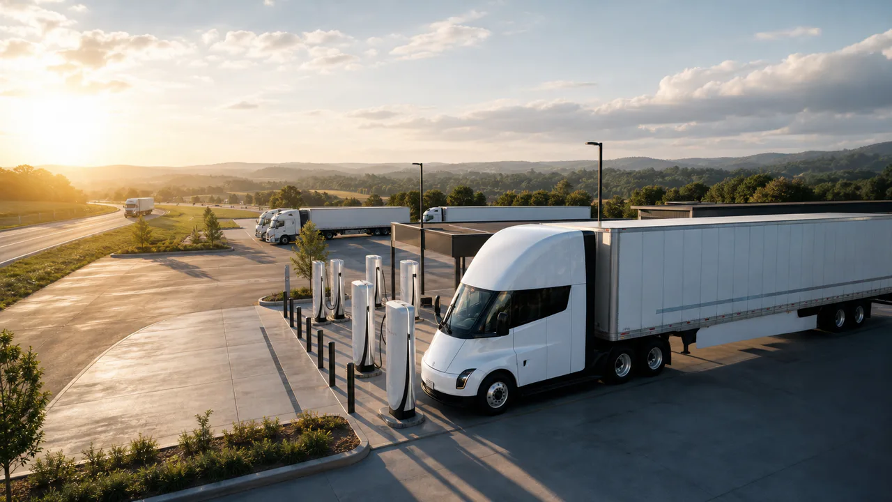 Tesla Semi e infrastruttura Megacharger lungo il corridoio tra Atlanta e Savannah in Georgia