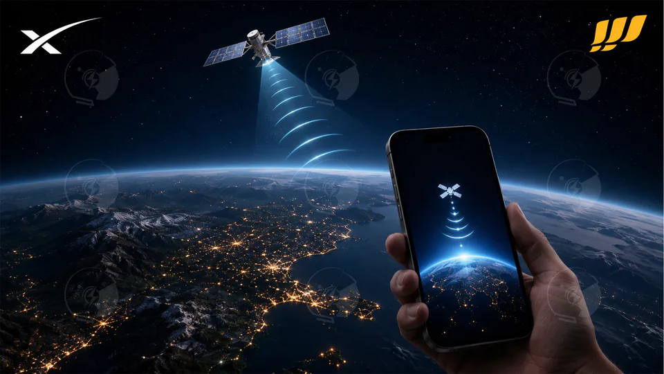 Connessione satellitare tra uno smartphone e i satelliti Starlink grazie a Fastweb